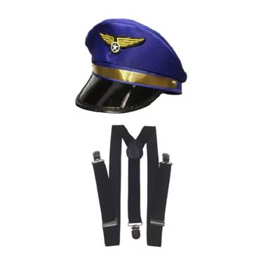 Imagem de Fantasia De Aviador Piloto C/ Quepe Azul E Suspensório Preto