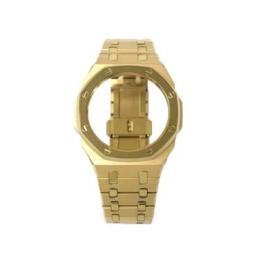 Imagem de Kit Mod GA2100 de aço inoxidável, conjunto de pulseiras de metal com acabamento polido e escovado compatível com relógios Casio G-Shock GA2100/GA-2110, Dourado, Adjustable strap