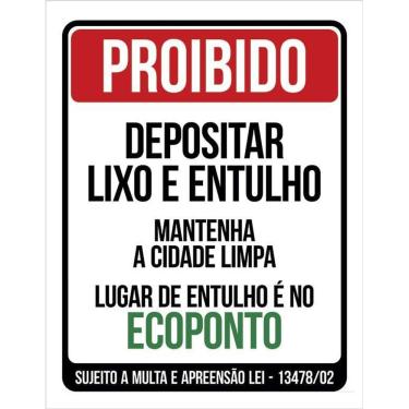 Imagem de Placa Proibido Depositar Lixo E Entulho Ecoponto 36X46
