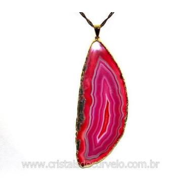Imagem de Pingente de Chapa de Ágata Rosa Envolto em Dourado - Pacote com 5 Unid