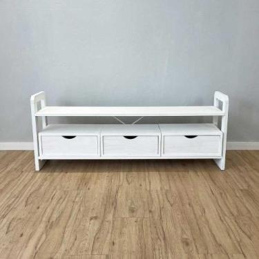 Imagem de Rack de TV de Madeira Pinus Linea com 3 Gavetas Branco - ArtFactory De