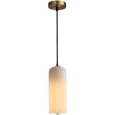 Imagem de Luminária pendente de vidro de alabastro, pedra natural, mármore branco, luminária pendente de tubo longo linear, lustre longo de cilindro pequeno para sala de jantar, cozinha, ilha, quarto