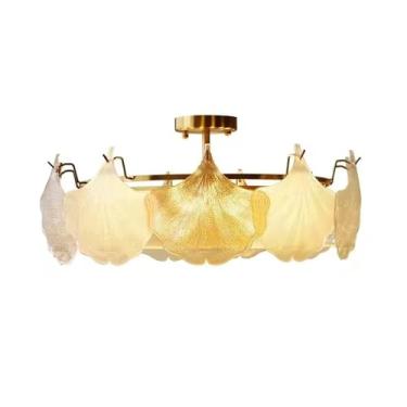 Imagem de Lustre de vidro de concha criativa LED moderno design francês ajuste iluminação para sala de estar sala de jantar decoração de casa luminária