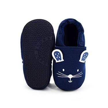 Imagem de COSANKIM Pantufa Infantil Meninos Meninas Sola Macia Antiderrapante Tênis Mocassim Infantil Primeiro Caminhante Cirb House Shoes, 01 Navy Cat, 9-12 Months Infant