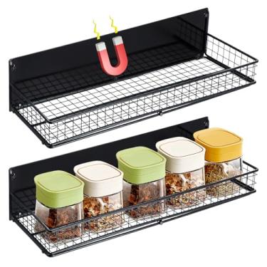 Imagem de Pacote com 2 prateleiras magnéticas grandes organizador de temperos para máquina de lavar, geladeira, forno, cafeteira, placa de metal