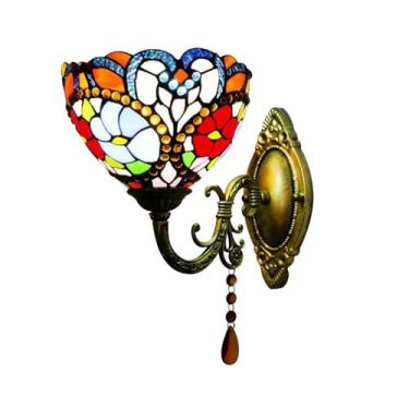 Imagem de Luminária de parede de cabeceira, estilo industrial, vintage, com braço de ganso, estilo floral, abajur de vidro colorido, ideal para quarto, sala de estar e hotel (B)