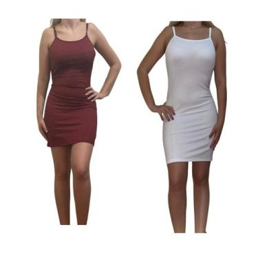 Imagem de Kit c/2 Vestidos Alcinha Canelado - Empório J, Vinho, Branco, Único