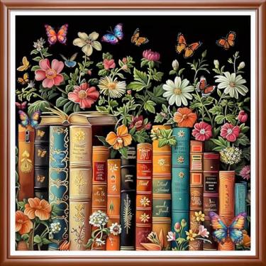 Imagem de Foxhool Kits de ponto cruz para iniciantes carimbados gama completa de kits de bordado para adultos, kit de pontos cruzados, padrões de bordado para kit de bordado - livros de flores 45,7 x 45,7 cm