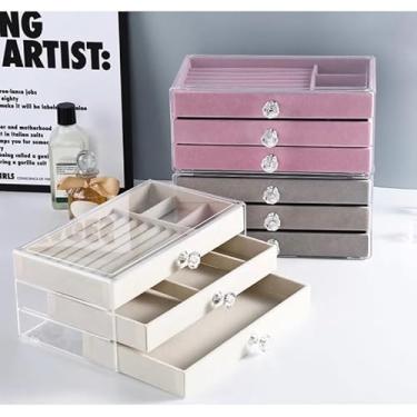 Imagem de Organizador de Joias 3 Andares com Base de Flanela - Porta Anéis, Brincos, Pulseiras e Colares - Caixa Presente para Mulher Elegante, Mãe, Namorada (Aleatorio)