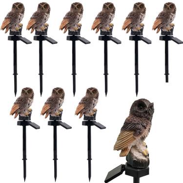 Imagem de Coruja Luminaria Solar Kit 10 Uni Escultura Ave Decoraçao Iluminaçao Casa Jardim Quintal