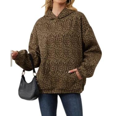 Imagem de Moletom com capuz Anoumcy de tamanho grande com estampa de leopardo pa