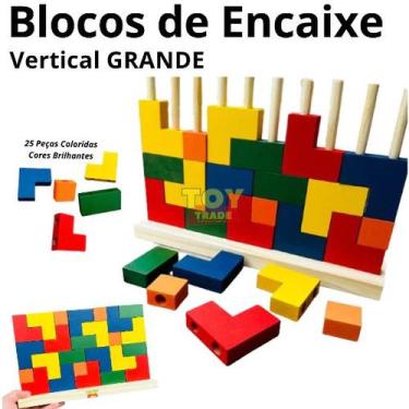 Imagem de Blocos Verticais Tetris Toy Trade 25 Peças de Madeira Coloridas Jogo d