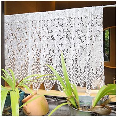 Imagem de Cortina para janela de renda de voile transparente sólida 140 × 68 cm para quarto, sala de estar, branca