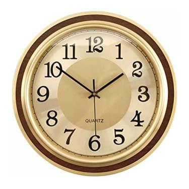 Imagem de ZYHSIJOBAS Relógio de parede com moldura de latão dourado operado por bateria - fácil de ler - fácil de usar - relógio de parede decorativo de movimento silencioso para relógio de parede digital