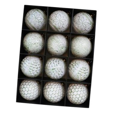 Imagem de Fenteer 12 peças de enfeites de bola de Natal de 8 cm com design vintage para decoração festiva interna, decoração rústica multifuncional e resistente para, Verde Branco