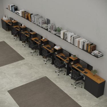 Imagem de Conjunto De Escritório Tech 6 Livreiro 2 Buffet E 7 Mesas 90 - Preto E Cedro Preto E Cedro