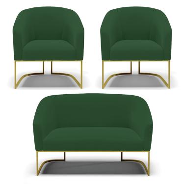 Imagem de Namoradeira e 2 Poltronas Industrial Dourado Stella Veludo Verde D03 - D'Rossi