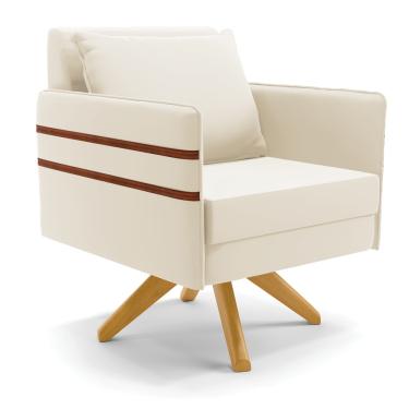 Imagem de Poltrona Giratória Mari Veludo Bege com Tira Corano nozes Base de Madeira MA30 - D'Rossi