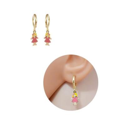 Imagem de Brinco Infantil Menininha Resinado Folheado Ouro 18k - MIXFOLHEADOS