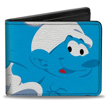 Imagem de Carteira The Smurfs, Bifold, The Smurfs Simply Smurfy Pop Art Pose Blocks Blues Yellows, couro vegano
