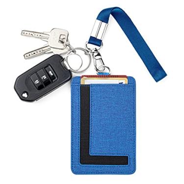 Imagem de Carteira feminina pequena de pulso para chaveiro, fina, minimalista, porta-cartão, porta-identidade, carteira com chaveiro destacável de pulso, Minimalista, A - azul