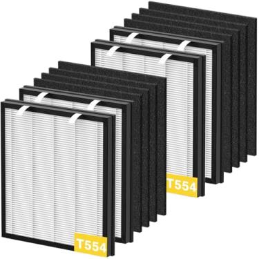 Imagem de Pacote com 4 filtros de substituição T554 compatíveis com purificador de ar Trucozie T554, filtros de substituição de sistema de filtragem 3 em 1 com carvão ativado para sala de casa, 4 filtros HEPA e