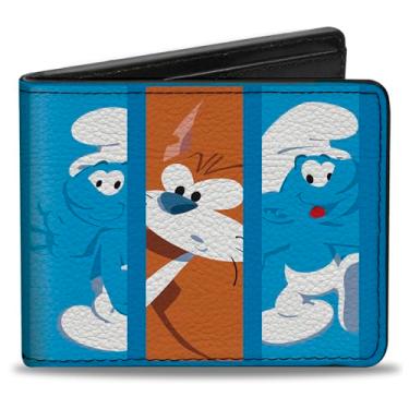 Imagem de Carteira The Smurfs, Bifold, Five Smurfs and Azrael Pose Blocks e logo Blues, couro vegano