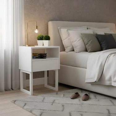 Imagem de Mesa de Cabeceira Lateral Nicho com Gaveteiro Square Branco Laca