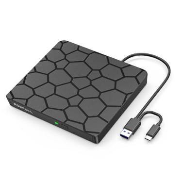 Imagem de ROOFULL Unidade externa de CD DVD, USB 3.0 Tipo-C Leitor de CD/DVD Portátil Gravador Leitor Gravador para Laptop Windows 11/10/8/7 Mac MacBook Linux PC, RF868