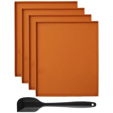 Imagem de LEEZDTTXAN 4 peças de tapetes de desidratador de silicone com borda folhas de desidratador antiaderentes bandejas desidratadoras multifuncionais com raspador de silicone, lavável na máquina de lavar