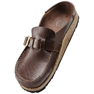 Imagem de Birkenstock Tamanco feminino Buckley Shearling - largura estreita, Couro assado de madeira vintage, 7-7.5 Narrow