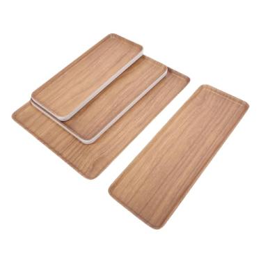 Imagem de YOUTHINK Conjunto de Utensílios de Mesa, Pratos Retangulares de Bebidas Retangulares de Grãos de Madeira, Revestimento Sem Deslizamento, Design Leve, Coleção de 4 Peças para Jantar de Festa Melamina