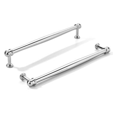 Imagem de khtumeware Pacote com 10 puxadores de armário cromados polidos centrais de 8 polegadas (203 mm), alça sólida para armário de cozinha resistente, ferragens de armário para penteadeira, puxador de