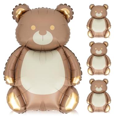 Imagem de Simgoing 4 Pcs 21x35'' Big Brown Bear Balloons Matte Cartoon Bear Foil Birthday Balloons for Home Decor Jungle Animal Farm Safari Zoo Woodland Themed Party Baby Shower Decoration Supplies (Bright)