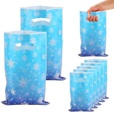 Imagem de 50un Sacolas Lembrancinhas Festa Floco Neve Inverno, 25x16,5cm Plástico Azul-Roxo Lembrancinhas Inverno Sacolas Temática Aniversário Festa Suprimentos para Doces Biscoitos e Brinquedos Pacote
