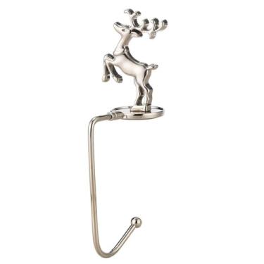 Imagem de Ganchos de Natal para lareira com clipe de meias de metal criativo para meias de Natal gancho lateral de mesa ano (alce prateado)