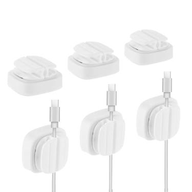 Imagem de Suporte de clipe de mola organizador de cabos, 3 em 1 branco adesivo ajustável para cabo de carregamento, fios USB, carro, mesa de cabeceira, escritório