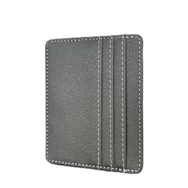 Imagem de Carteira masculina com bloqueio de RFID, porta-cartão de crédito para homens e mulheres, couro fino, minimalista, porta-cartões RFID, bolso Ridge, carteira de viagem, Cinza, Minimalista