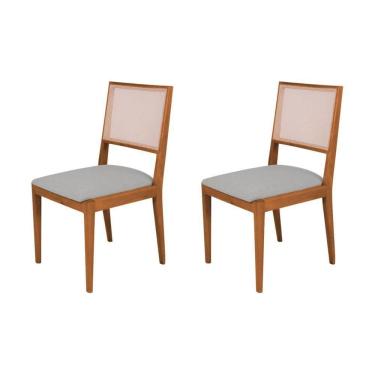 Imagem de Conjunto Com 2 Cadeiras De Jantar Estofada Suellen Em Madeira E Mdf Cerejeira Linho Cinza Prata