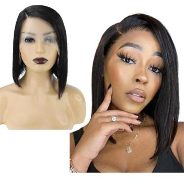 Imagem de Peruca Curta 40cm Front Lace Com Repartição Lateral Preta - mhair