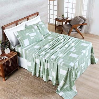 Imagem de Jogo Cama Lençol Belle Casal Padrão 400 Fios Estampado 4 Peças Quadriculado Verde