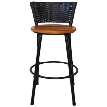 Imagem de Banqueta Granada Redonda Aço Preto Com Encosto material sintético Pret