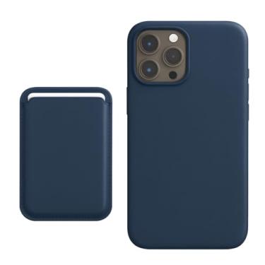 Imagem de Kit Case Capinha Capa Couro Premium Bordas Elevadas e Carteira Porta-cartão Magnético com proteção Anti Clonagem Para iPhone (Azul, iPhone 13 Pro)