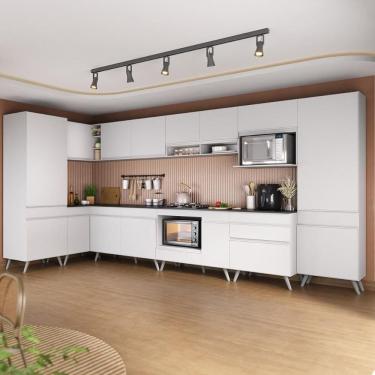 Imagem de Armário De Cozinha Modulada Completa Canto 409cm Com Balcão Veneza Multimóveis Mp2303 Branco