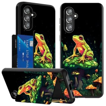 Imagem de ACWDMKH Capa carteira para Samsung Galaxy A35 5G / A55 5G com suporte para cartão e suporte, camada dupla híbrida macia TPU rígido PC à prova de choque flip capa protetora para Samsung A35 5G, sapo