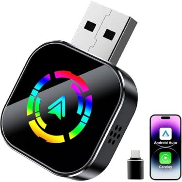 Imagem de Adaptador CarPlay sem fio para iPhone, conversor com fio para adaptador Apple CarPlay, tamanho mini atualizado 2025 com USB e Tipo-C, controle de carro estável e sem atraso, Plug and Play (apenas