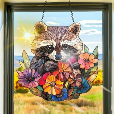 Imagem de Acrílico colorido, apanhador de sol, decoração de janela pendurada em guaxinim, arte de parede de arco-íris, para quarto, varanda, interior e exterior, jardim, enfeites de Natal, decoração 19 x 19 cm