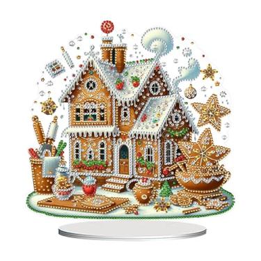 Imagem de Huacan Ornamento de pintura de diamante 5D DIY casa de Natal meio diamante acrílico único lado cristal display artesanato casa decoração de mesa 24,2 x 17,9 cm