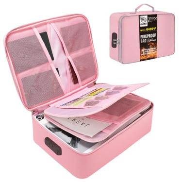 Imagem de Yeetenolov Bolsa à prova de fogo com fechadura, organizador de documentos à prova d'água à prova de fogo para armazenamento seguro – Estojo de armazenamento de arquivos de grande capacidade para casa