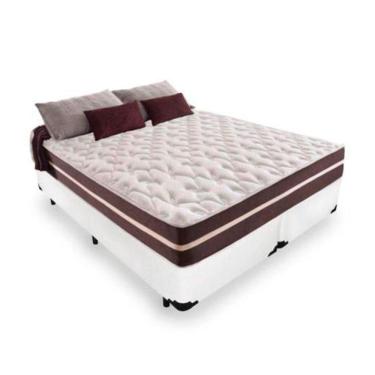 Imagem de Cama Box Queen 158 Tecido Sintético Branco Com Colchão Little Angel Mola Superlastic
